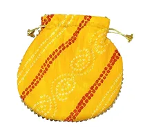 Jaipuri Bandhej zarigota Yellow Potli Bag Bridal Purse Women handbag Shagun Pouch Return Gifts for women Handbag Potli Multicolored-thumb2