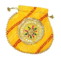 Jaipuri Bandhej zarigota Yellow Potli Bag Bridal Purse Women handbag Shagun Pouch Return Gifts for women Handbag Potli Multicolored-thumb1