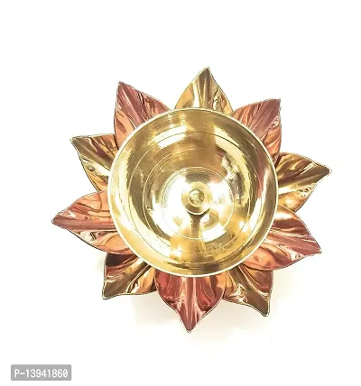 Copper and Brass Lotus Petals Designer Kamal Diya for Diwali Decoration, Temple, Water Fountain, Golden