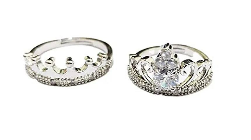316L Pure Stainless Steel Stone Crown Couple Rings Engagement Wedding Valentine Ring Set For Girls and boys (Silver)