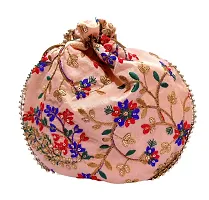 Potli handbags for Women Hand carry pouches ethnic potli bags (Peach, Silk Gold Embroidered)-thumb3