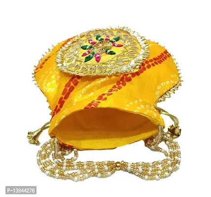 Jaipuri Bandhej zarigota Yellow Potli Bag Bridal Purse Women handbag Shagun Pouch Return Gifts for women Handbag Potli Multicolored-thumb4
