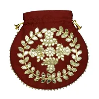 Potli bag Silk Gota Patti Work Potli handbags for Women Hand carry pouches for Return gifting ethnic potli bags Embroidered (Maroon, Zarigota Gold)-thumb1