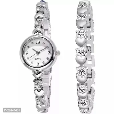Metal Analog Wrist Watch And Bracelet for Women