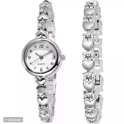 Metal Analog Wrist Watch And Bracelet for Women-thumb0