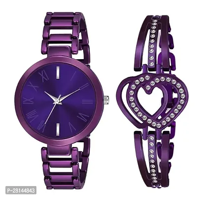 Color Heart Pattern Diamond Dil Bracelet and Premium Color Watch For Women