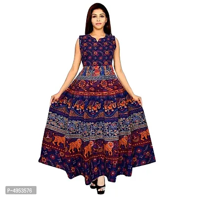 Trendy Cotton Blend Multicoloured Jaipuri Printed Gown For Women-thumb0
