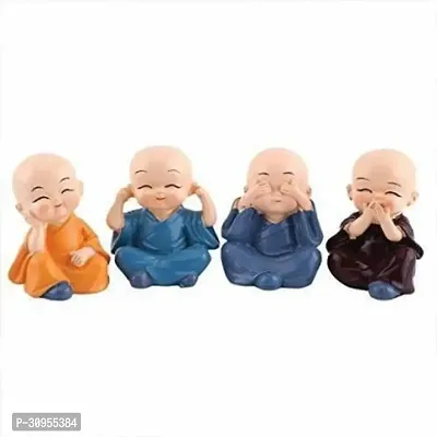 Baby Monk Buddha Set Of 4 Statue Decorative Showpiece - 4 cm  (Polyresin, Multicolor)-thumb0