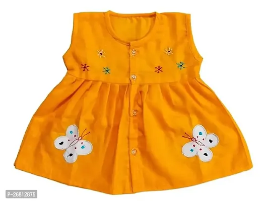 Designer Yellow Cotton Solid Frocks Dresses For Girls-thumb0