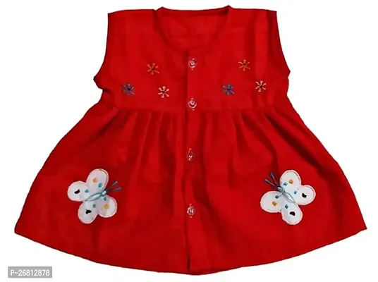 Designer Red Cotton Solid Frocks Dresses For Girls