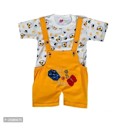 Fabulous Yellow Cotton Printed Dungaree Set For Boys-thumb0