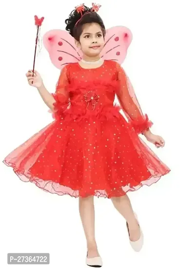 Designer Red Silk Blend Solid Frocks Dresses For Girls-thumb0