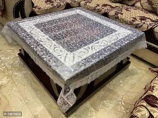 MVNK Group 4 Seater Square Transparent Coin Design Waterproof Teapoy Center Dining Table Cover (48x48,Silver)