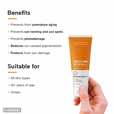 DERMATOUCH Multivitamin SPF 50 PA+++ Sunscreen Gel | UVA-UVB Protection |Zero White Cast | Unisex | 50G-thumb2