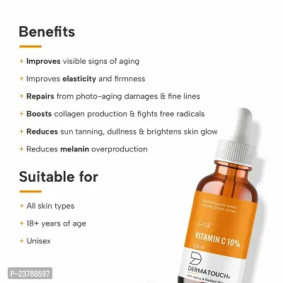 DERMATOUCH Vitamin C 10% Serum | For Anti-aging and Radiant Skin | For All Skin Types | For Both Men  Women | 30ml-thumb3