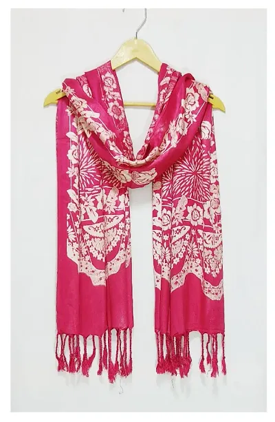 Trendy Floral Printed Satin Stoles Scarf For Women