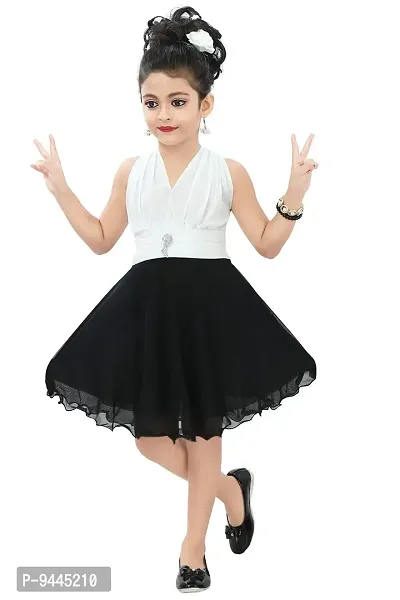 Chandrika Kids Party Midi Dress for Girls White-Black