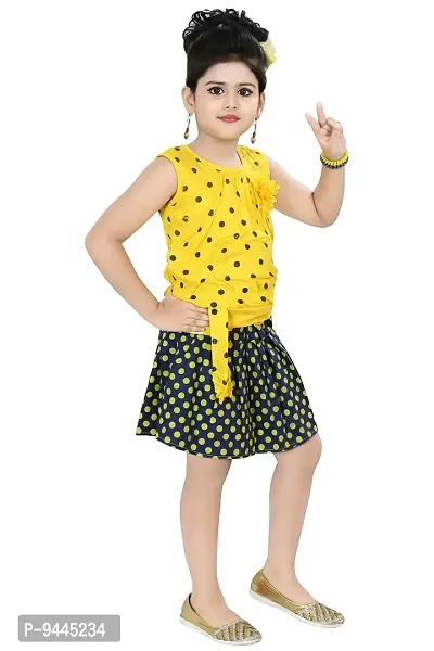 Chandrika Baby Girl's Self Design Knee Length Sleeveless A-Line Top and Skirt Set (CPGL014, Yellow, 12-24 Months)-thumb2
