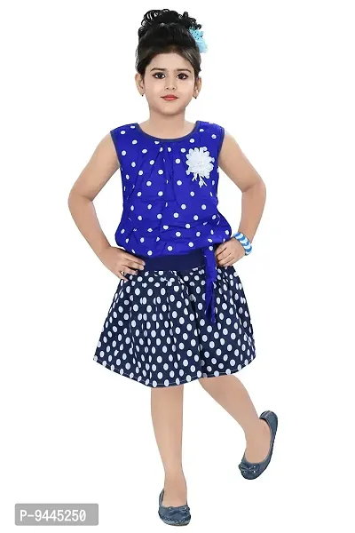 Chandrika Girl's Self Design Knee Length Sleeveless Top and Skirt Set