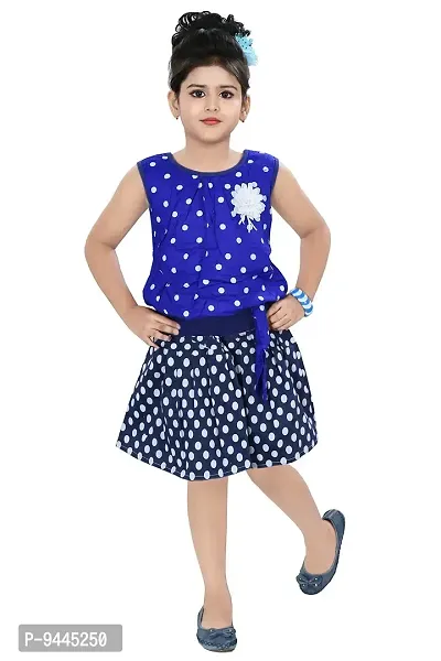 Chandrika Girl's Self Design Knee Length Sleeveless Top and Skirt Set-thumb0