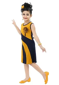 Chandrika Girls Casual Colour-Block Midi Dress for Kids Mustard-thumb1