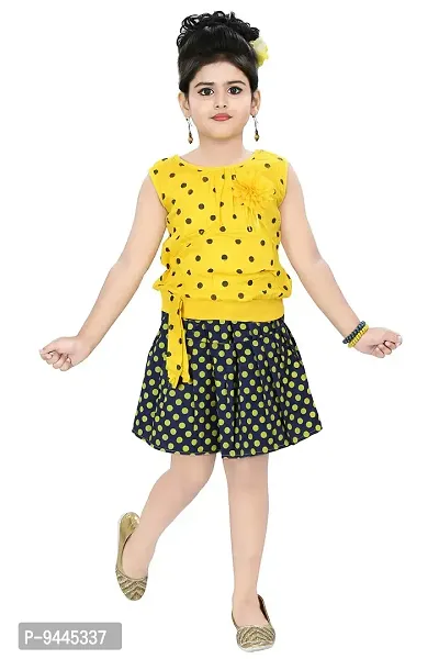 Chandrika Kids Casual Skirt and Top Set for Girls (Yellow, 2-3 Years)