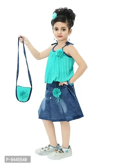Chandrika Girl's Midi Top With Skirt (CPGL0023A-NEON-34_Neon Green_8 Years-9 Years)-thumb2