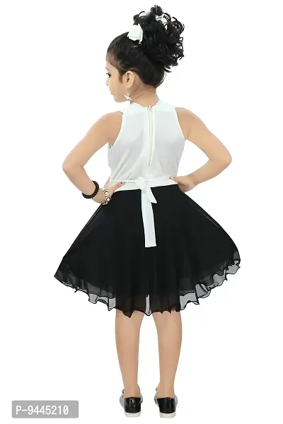 Chandrika Kids Party Midi Dress for Girls White-Black-thumb3