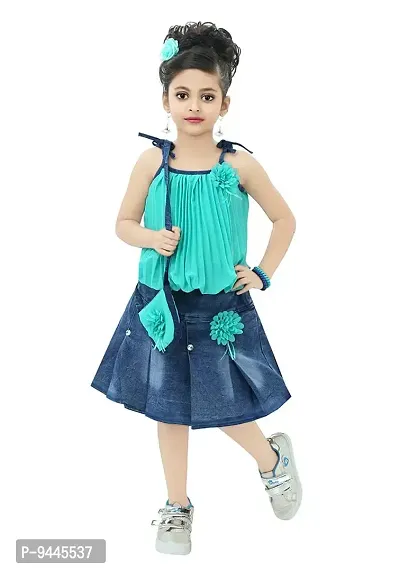 Chandrika Girl's Midi Top With Skirt (CPGL0023A-NEON-28_Neon Green_5 Years-6 Years)-thumb0