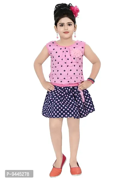 Chandrika Girl's Self Design Knee Length Sleeveless Top and Skirt Set-thumb0
