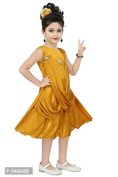 Chandrika Girl's A-Line Midi Dress (CPGL0015-MUSTARD_Yellow_9-10 Years)-thumb2