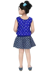 Chandrika Girl's Self Design Knee Length Sleeveless Top and Skirt Set Blue-thumb2