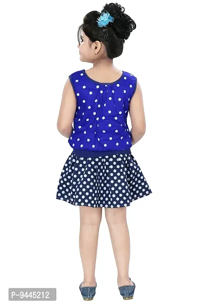 Chandrika Girl's Self Design Knee Length Sleeveless Top and Skirt Set Blue-thumb3