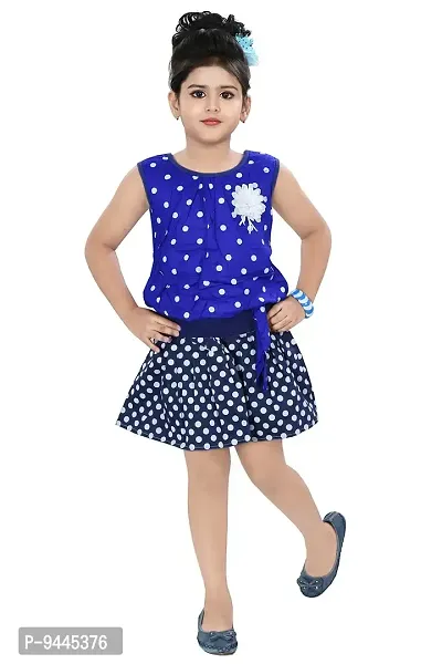 Chandrika Girl's Self Design Knee Length Sleeveless Top and Skirt Set (CPGL014, Blue, 20)