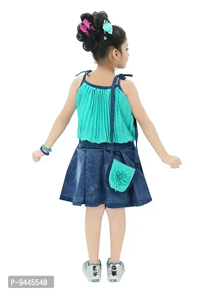 Chandrika Girl's Midi Top With Skirt (CPGL0023A-NEON-34_Neon Green_8 Years-9 Years)-thumb3