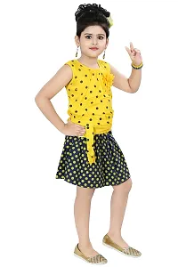 Chandrika Girl's Self Design Knee Length Sleeveless Top and Skirt Set-thumb1