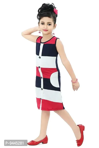 Chandrika Kids Striped Casual Midi Dress for Girls Red-thumb2