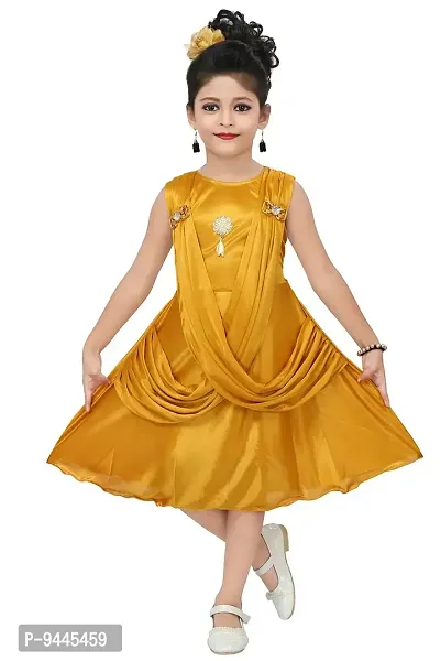 Chandrika Girl's A-Line Midi Dress (CPGL0015-MUSTARD_Yellow_9-10 Years)