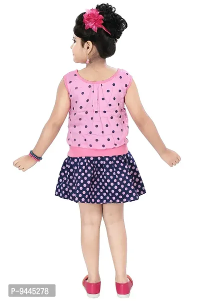 Chandrika Girl's Self Design Knee Length Sleeveless Top and Skirt Set-thumb3