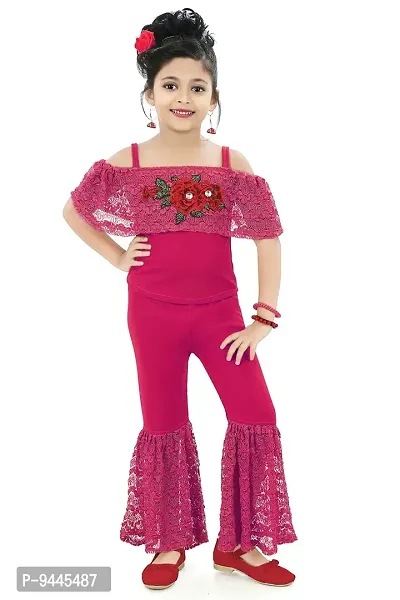 Chandrika Girl's Floral Applique Top and Pant Set