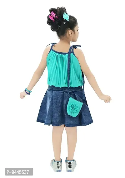 Chandrika Girl's Midi Top With Skirt (CPGL0023A-NEON-28_Neon Green_5 Years-6 Years)-thumb3