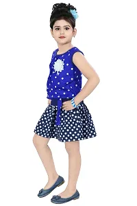 Chandrika Girl's Self Design Knee Length Sleeveless Top and Skirt Set Blue-thumb1