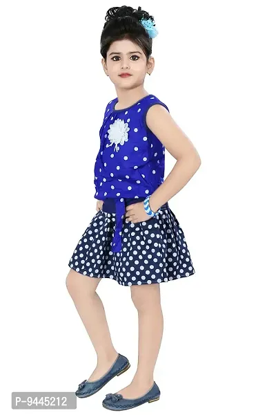 Chandrika Girl's Self Design Knee Length Sleeveless Top and Skirt Set Blue-thumb2