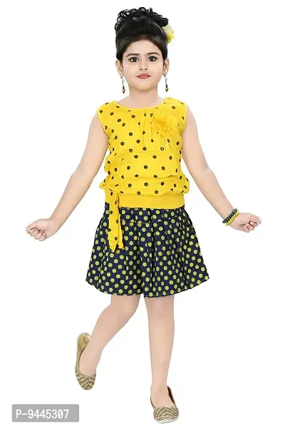 Chandrika Girl's Self Design Knee Length Sleeveless Top and Skirt Set-thumb0