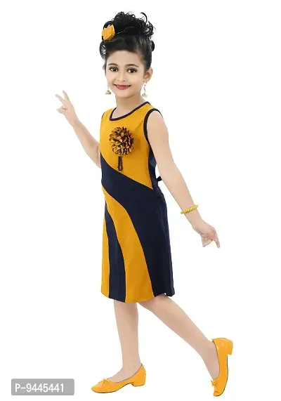 Chandrika Girls Casual Colour-Block Midi Dress for Kids Mustard-thumb2