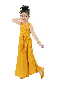 Chandrika Kids Appliqu? Embroidered Festive Gown Dress for Girls. Mustard-thumb1