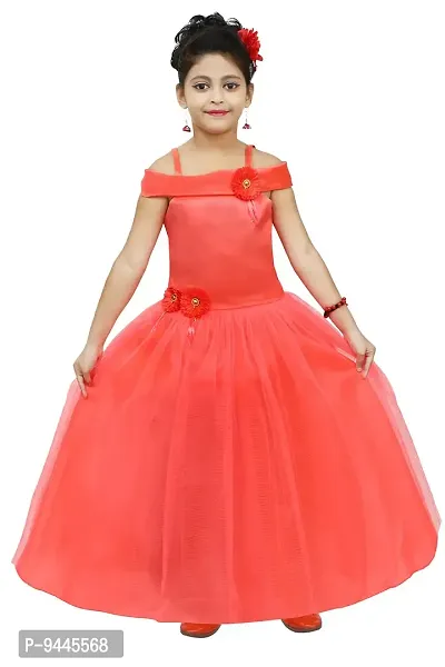 Chandrika Kids Floral Appliqu? Festive Gown Dress for Girls. Peach-thumb0