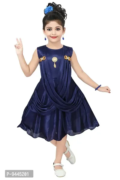 Chandrika Girl's A-line Knee-length Dress (CPGL0015-NAVYBLUE_ navy Blue)