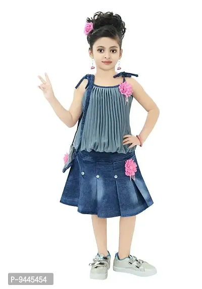 Chandrika Girls Casual Skirt and Top Set with Bag for Kids-thumb0