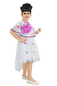 Chandrika Girls midi Knee Length White and Purple Flower Sleeveless Party Dress-thumb1